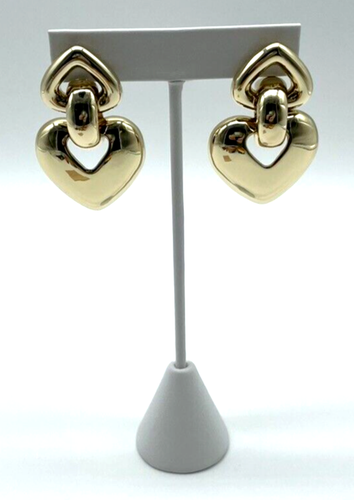 Kenneth Jay Lane KJL Gold Tone Heart Drop Door Knocker Statement Earrings NWT