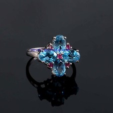 Natural Blue topaz  Ruby Gemstones with 925 Sterling Silver ring for women J57