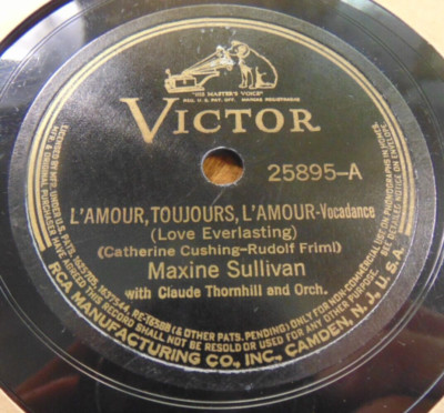 78RPM Victor 25895 Maxine Sullivan - L'Amour, Toujours / St. Louis Blues, VV+V
