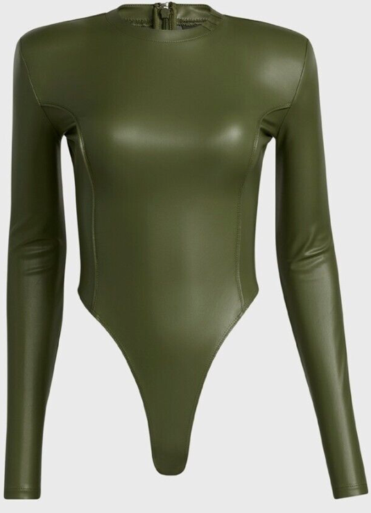 ADIDAS Green Faux Leather Bodysuit IVY PARK HC5994 SMALL Beyonce