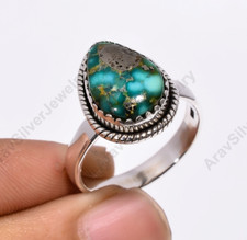 Pyrite Turquosie Ring 925 Sterling Silver Boho Rings Gift Jewelry for Women