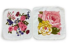 2 Vtg Pink Floral Rose Wash Clothes USA Made Golden Crown MCM Retro