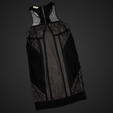 Whistles Mini Dress Black 100% Silk Lace Sleeveless Size 2 Little Black Dress