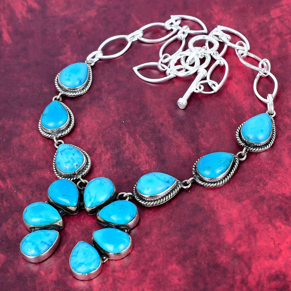 Collar de joyería de plata maciza 925 hecho a mano con piedras preciosas turquesa de la Bella Durmiente Foto 3 de 4