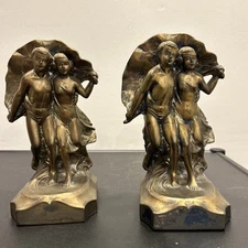 Art Deco Sears Catalog 1927 Umbrella Kids Metal Bronze Bookends 1920s Vintage