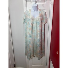 Vanity Fair Vintage Nightgown Robe Set Women Blue Floral Fair Lace Medium