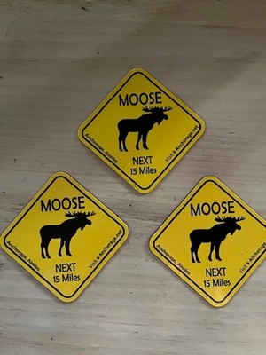 Anchorage, Alaska- Moose Warning Magnets - Set of 3 - 4.5''