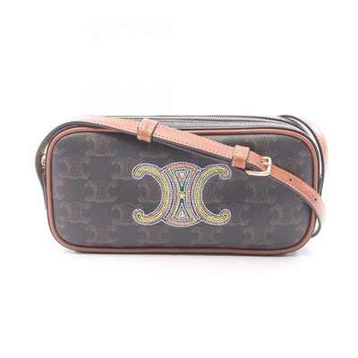 CELINE Cuir Triomphe Mini Camera Shoulder Bag canvas leather Black