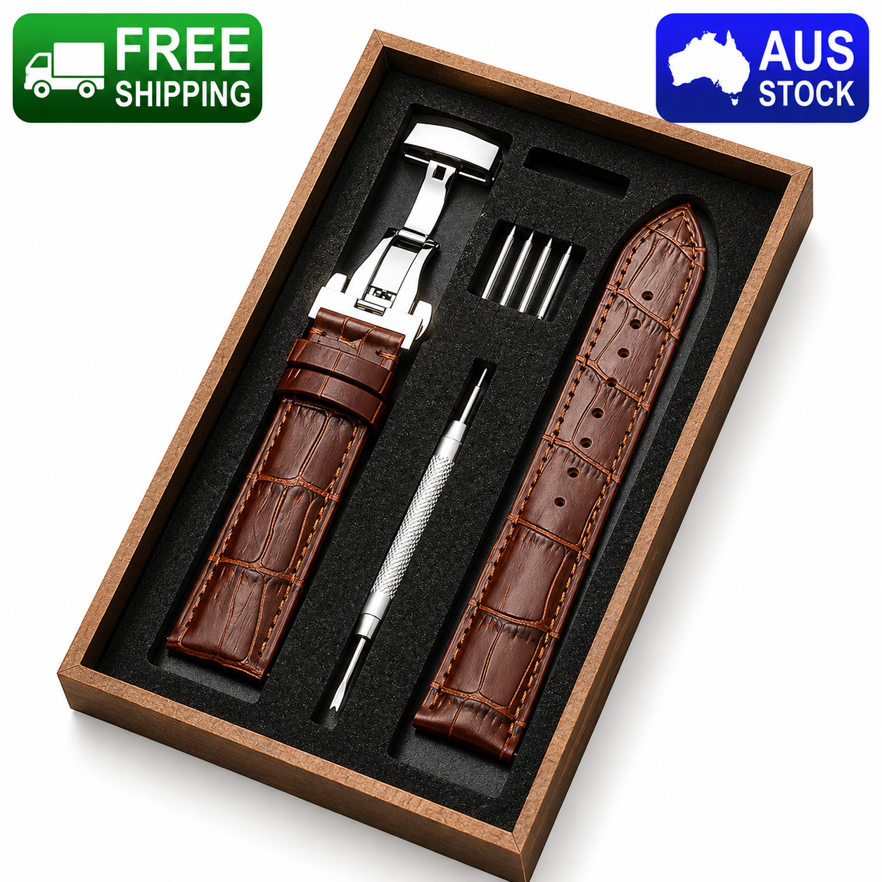 Genuine Calfskin Leather Watch Band 18mm 20mm 22mm  Butterfly Buckle Strap AU