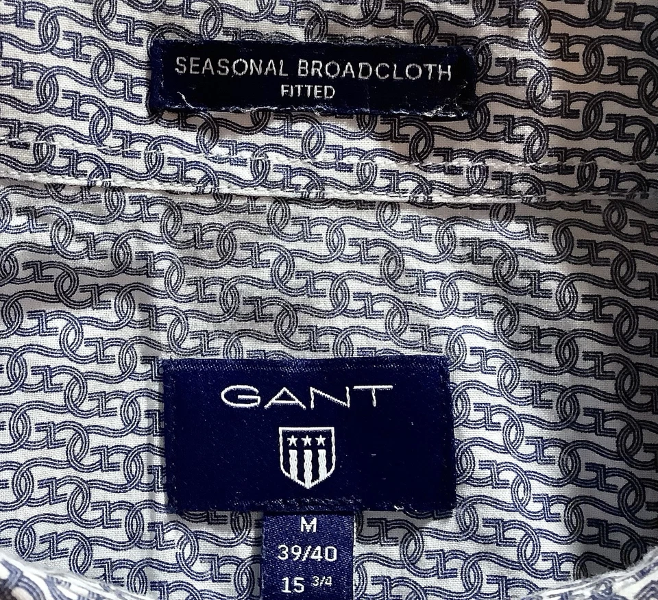 Camisa Manga Corta GANT Talla M 39 Blanca con Repetición Azul Patrón G Algodón Marruecos Foto 3 de 4