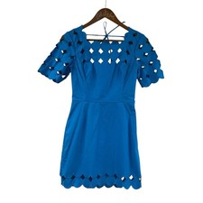 Anthropologie Cutwork Mini Shift Dress 4P Blue Open Back