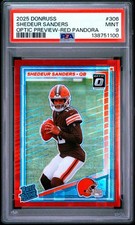 100 Shedeur Sanders 2025 Donruss Red Pandora Optic Rated Rookie Preview RC PSA 9