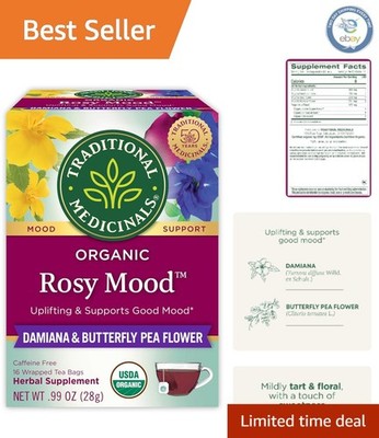 Organic Rosy Mood Tea with Damiana & Butterfly Pea Flower - Mood Support 16 Ct