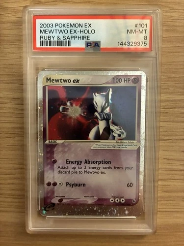2003 POKEMON EX RUBY & SAPPHIRE #101 MEWTWO EX-HOLO PSA 8 NEW CERT BOTTOM SWIRL
