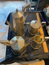 FRANK HERSCHEDE STERLING SILVER HAND ENGRAVED SUPER TEA COFFEE 5PC. SET   C 2