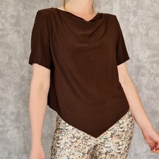 Satinbluse Shirt Kurzarm Wasserfallausschnitt Gr 40 L Braun Maria-A Klassisch