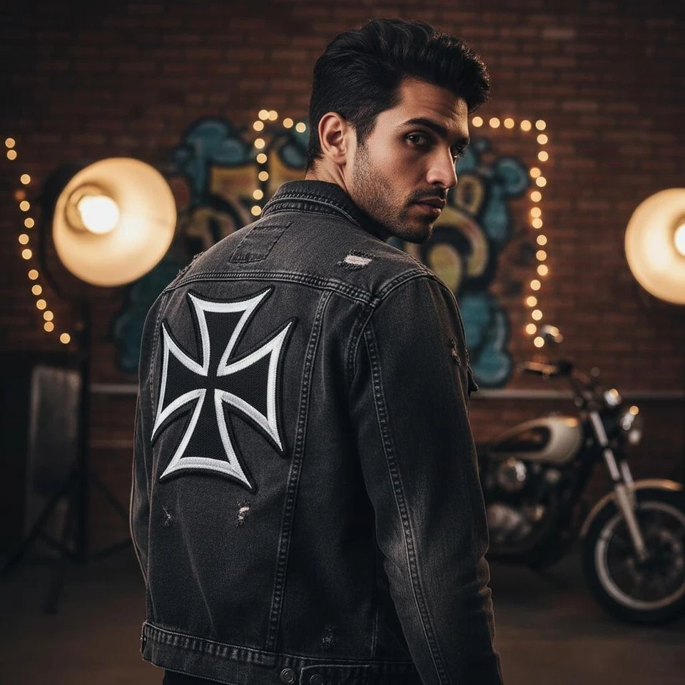 Large 7.5 Inch Maltese Iron Cross Embroidered Patch Biker Vest Jacket Accessory - Image 2 of 4