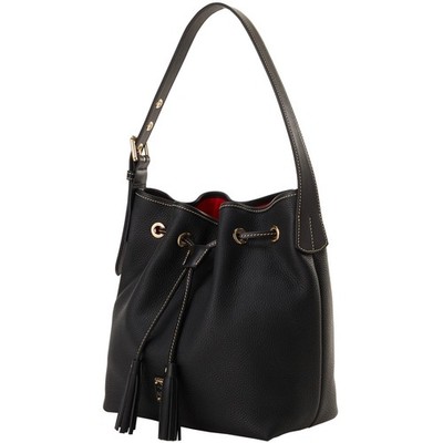 Dooney & Bourke Black Pebble Leather Drawstring Bag with Red Lining Dooney & Bourke Pebble Grain Leather Satchel Bag with  main image 2