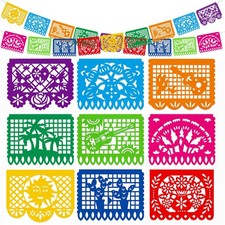 2 Packs Mexican Party Decoration, 18 Feet Plastic Papel Picado Fiesta Banner Cin