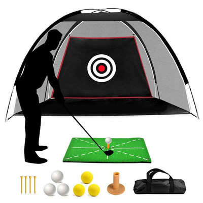 Black Golf Practice Net Set for Backyard Driving and Hitting Drills