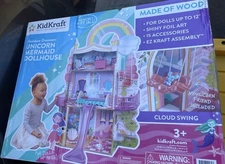KidKraft Rainbow Dreamers Unicorn Mermaid Wooden Dollhouse 4’ Tall w/ 15 Accesso