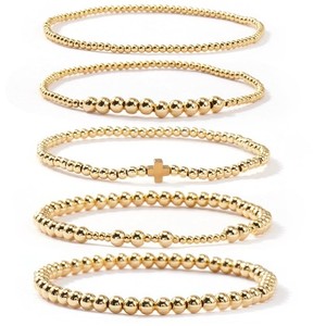 Authentic SHINUS BOHO 5Pcs 14K Gold Plated Cross Beaded Bracelets Stack Set for Women,S...
