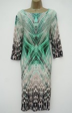 JULIEN MACDONALD GREEN IVORY BLACK PRINT 3/4 SLEEVE BODYCON DRESS SIZE 18