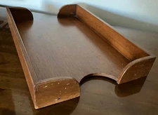 VTG Wood Desk Organizer MCM Paper Letter Tray Office In Out Box 10 3/4 x 15 1/2