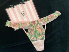 Victoria's Secret Dream Angels NWT Large Pink Thong Panty Lily Embroidery Bow