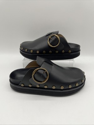 Isabel Marant Mirvin Buckle Pantoletten Clogs Schuhe Nieten Schwarz Leder UK 3 EU 36