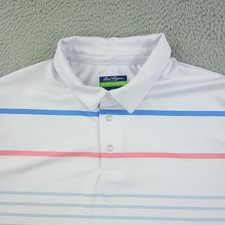 Ben Hogan Shirt Mens Large White Stripe Performance Golf Polo Short Sleeve