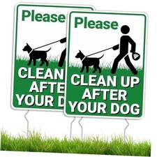 Clean Up After Your Dog Signs, 2 Pack No Pooping Dog Signs With Metal Stakes,