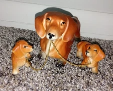 Vintage Lipper & Mann Small Mama & Babies Dachshund Ceramic Dog Statue RARE FIND