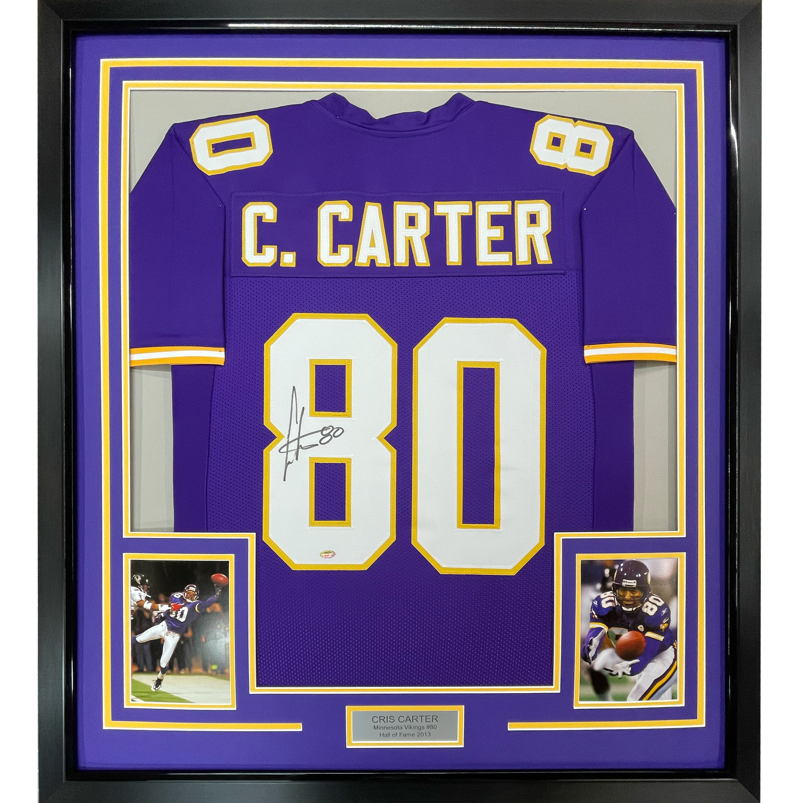 Cris Carter Autographed Signed Minnesota Vikings FRAMED / 33x42 Minnesota Purple Jersey JSA COA Auto 