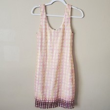 Bar III Yellow Pink Geometric Checkered Mesh Sleeveless Bodycon Mini Dress M