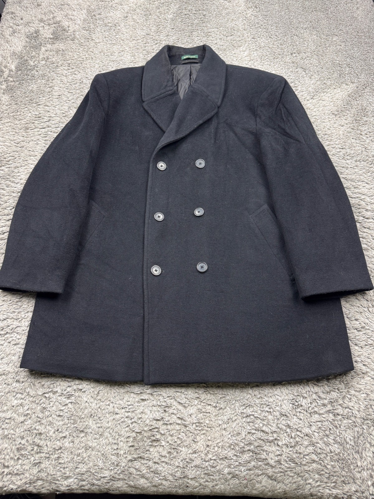 Ralph Lauren Jacket Men XL Black Wool Double Breasted Tweed Pea Coat Old Money
