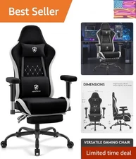 Breathable Fabric Gaming Chair with Lockable Recline & Gel Cushion - Black Grey