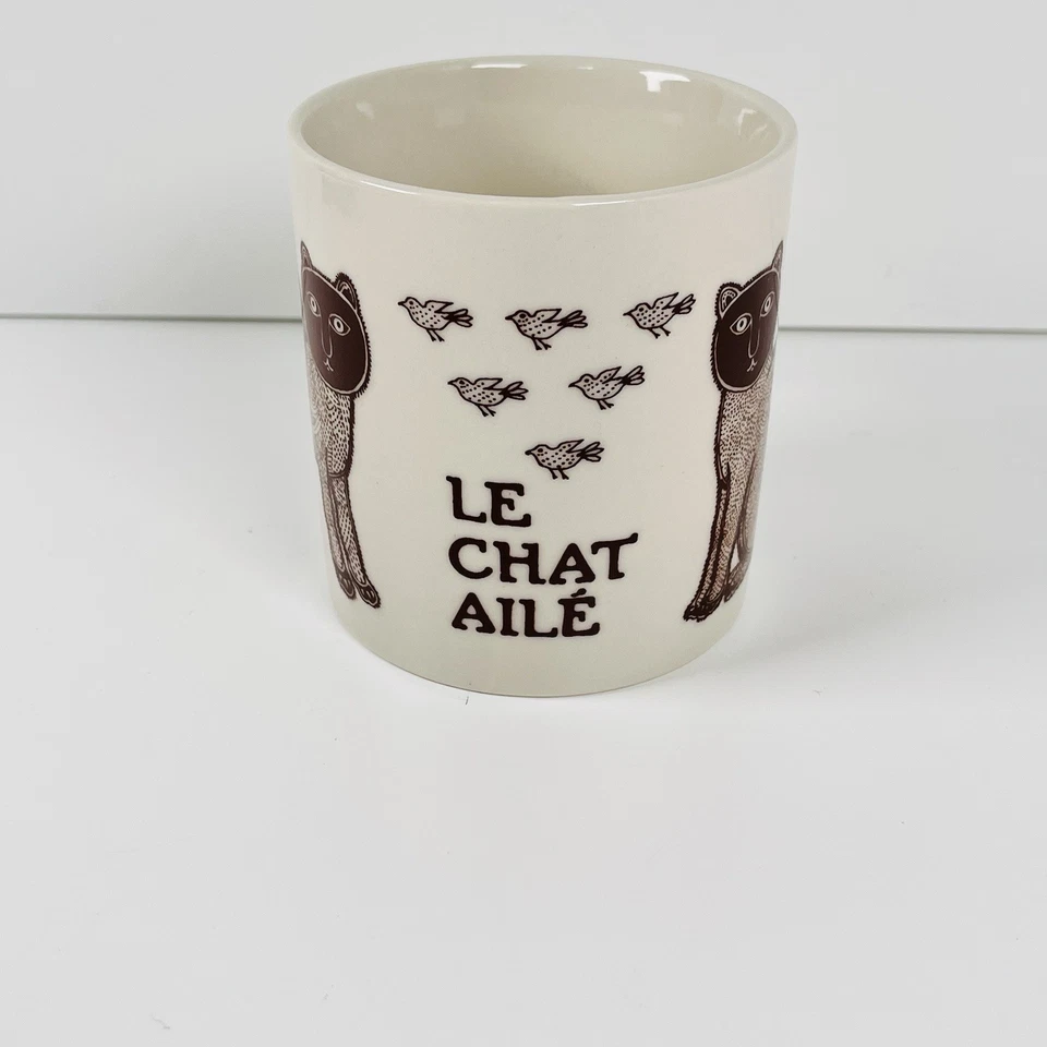 Taylor Ng Le Chat Aile Coffee Mug Cup Winged Cat & Birds 1979 Japan Vtg 70s - Image 2 of 4