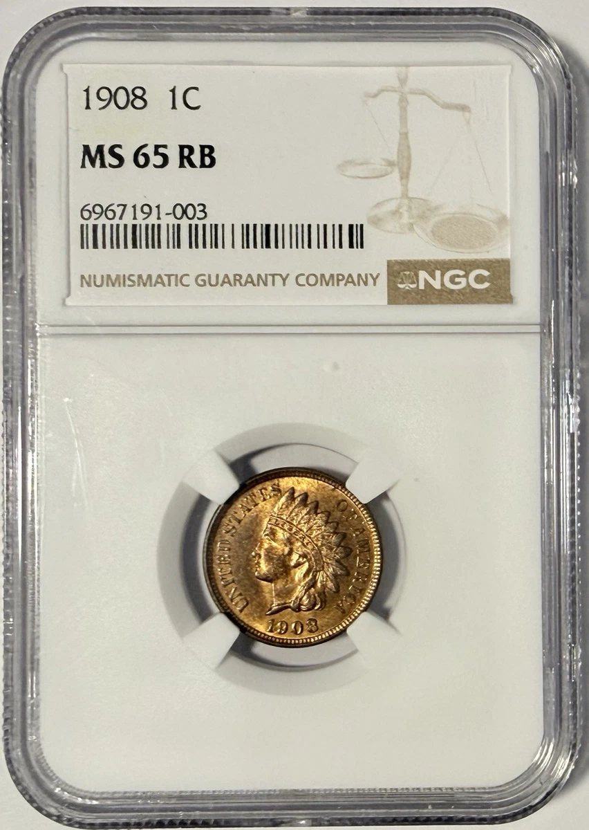 MS 65 Graded 1908 Year Indian Head Small Cents (1859-1909) for