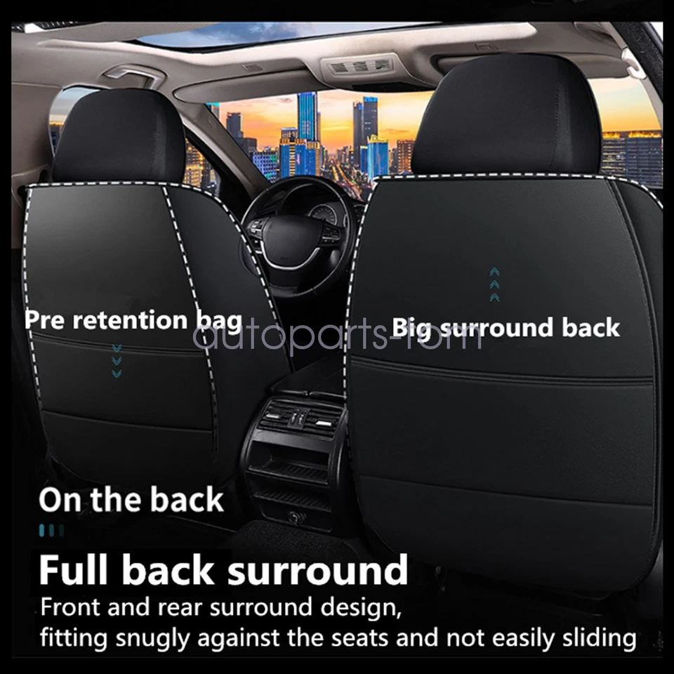 Juego completo de fundas de 5 asientos de cuero PU impermeables para coche Kia negro + azul Foto 4 de 4