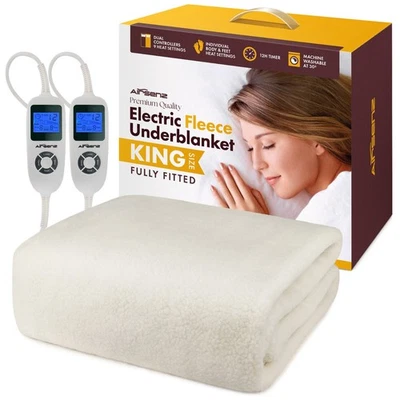Airsenz Fleece King Size Electric Blanket Fully Fitted Heated Mattress Cover