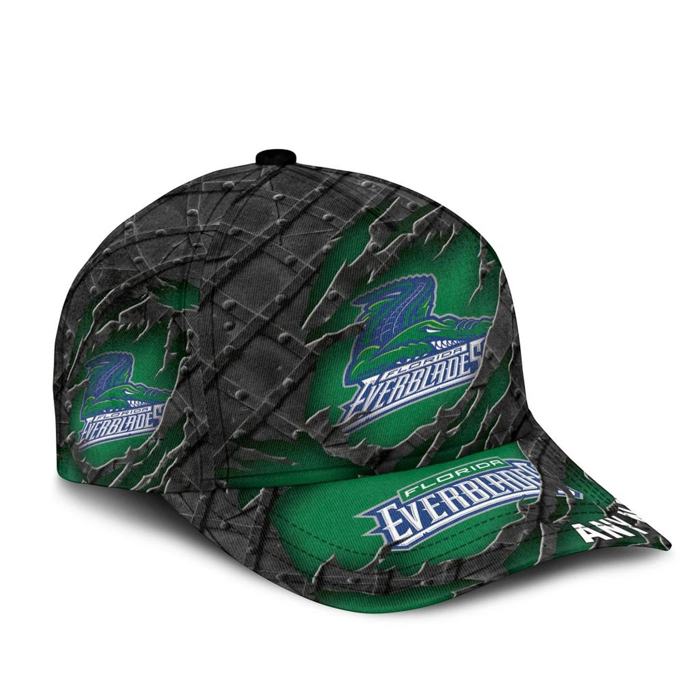 Florida Everblades Personalized Name Black Metal Design Classic Cap