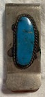 Vintage Native American Solid Sterling Silver Turquoise Money Clip — photo 1