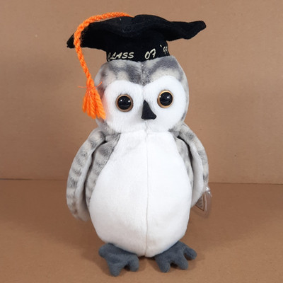 Ty Beanie Baby WISER the Owl ~ Gray & White Graduation Bird ~ 1999 MWMTs