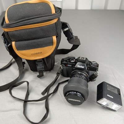 Vivitar V2000 analoge Kleinbild-Spiegelreflexkamera Super Orion Sky Tamron 52 mm Zoomobjektiv Tasche Blitz