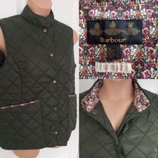 Barbour Uk 16 Gilet Body Warmer Olive Green Lightweight Liberty Trim