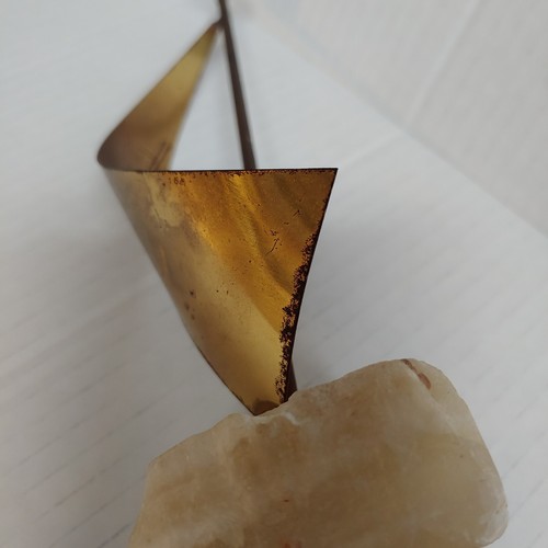 Brass Sailboat On Onyx Stone Abstract Patina Brutalist Nautical Figurine MCM Vtg - Picture 10 of 12