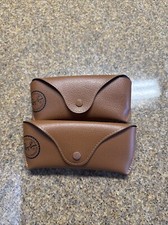 Ray Ban Brown Leather Sunglass Cases 2x - Embossed Logo - Sunglasses Case Only
