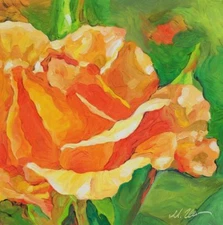 Original Painting Oil on Gessobord Orange Rose