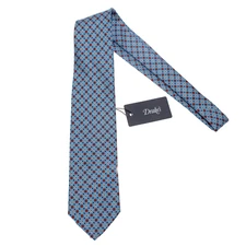 Drake's NWT Neck Tie in Light Blue w/ Orange/White Geometric Pattern 100% Silk